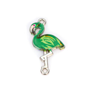 element decorativ/charm/link flamingo verde din aliaj emailat