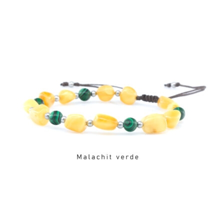 bratara reglabila unisex din chihlimbar galben si malachit verde