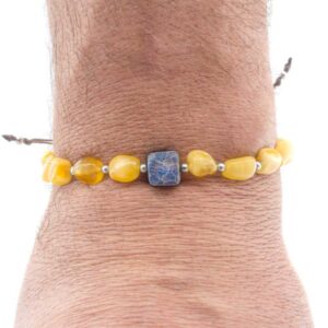 bratara pentru barbati, reglabila, din chihlimbar & agat prezentata la incheietura mainii