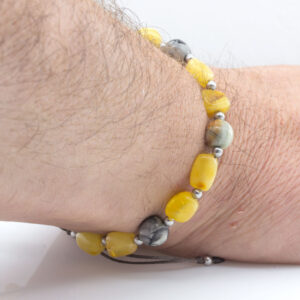 Brățară pentru bărbați, ajustabilă, realizată din jasp Picasso și chihlimbar natural