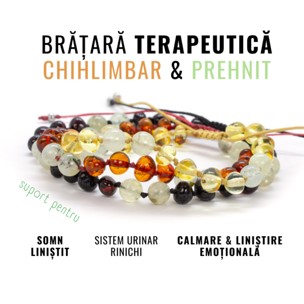 Brățară Copii Prehnit & Chihlimbar Baltic – Calm și Somn Liniștit
